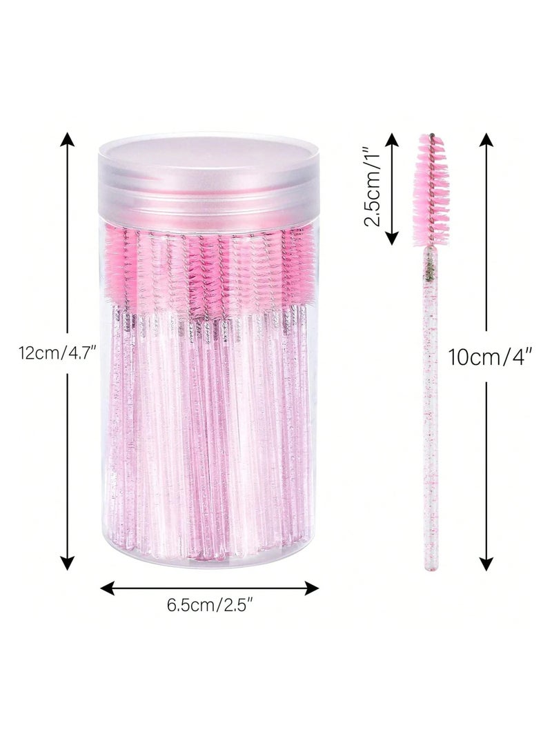 100PCS Disposable Eyelash Brush, Mascara Wands Makeup Brushes Applicators Kits for Eyelash Extensions and Eyebrow with Container (Light Pink)
