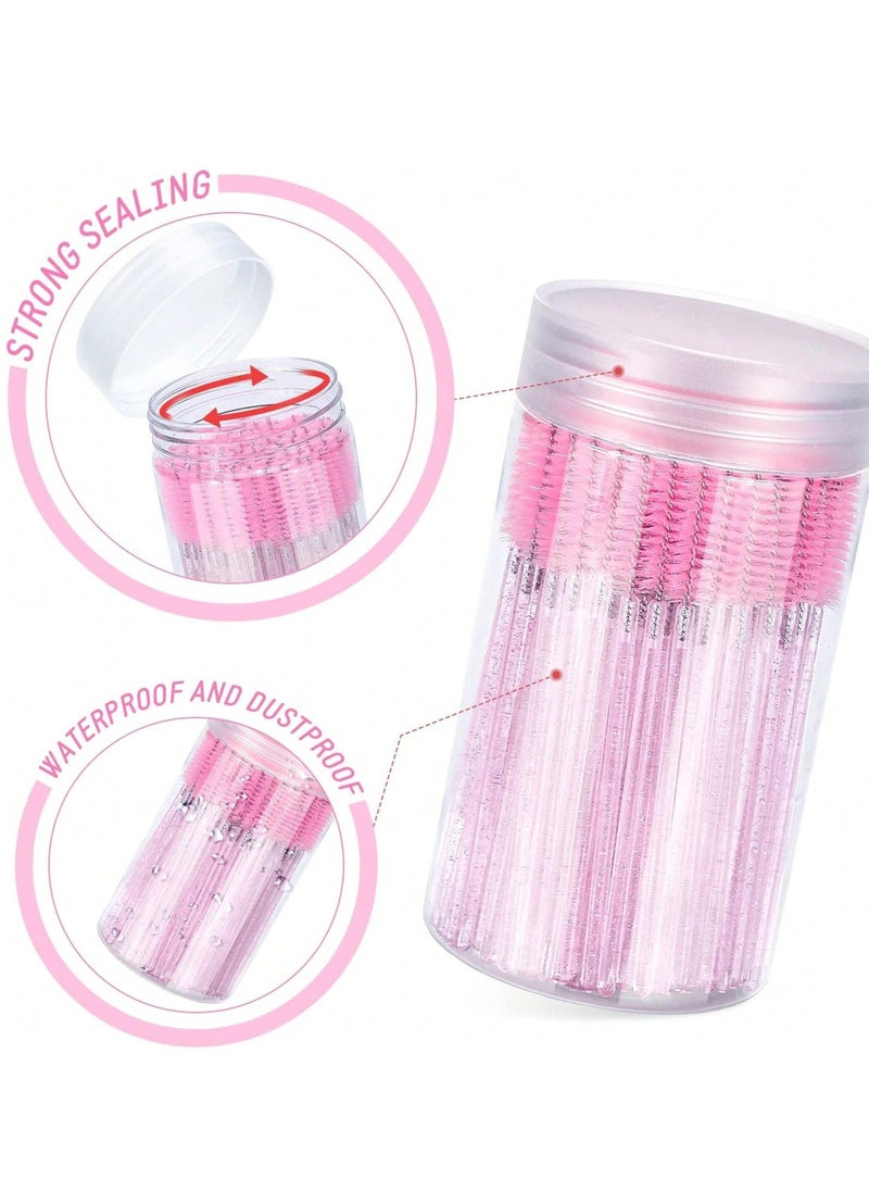 100PCS Disposable Eyelash Brush, Mascara Wands Makeup Brushes Applicators Kits for Eyelash Extensions and Eyebrow with Container (Light Pink)