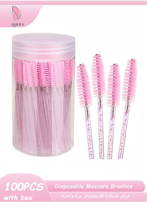 100PCS Disposable Eyelash Brush, Mascara Wands Makeup Brushes Applicators Kits for Eyelash Extensions and Eyebrow with Container (Light Pink)