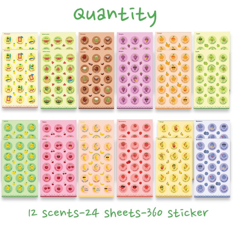Joyful Artistry Scratch and Sniff Stickers Fruits - 24 Sheets Smelly Sticker Set With12 Different Fruit scents, Motivational Reward Affirmation Stickers for Kids Classroom, Teachers Must Haves (360) - Image 2