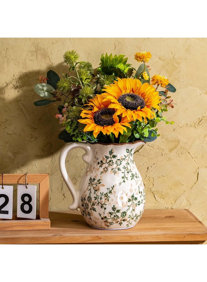 يُسلِّم مزهرية عتيقة خضراء وبيج، مزهريات سيراميك ريفية كبيرة للديكورات المنزلية، ديكور غرفة المعيشة، 7.8 بوصة - Image 5