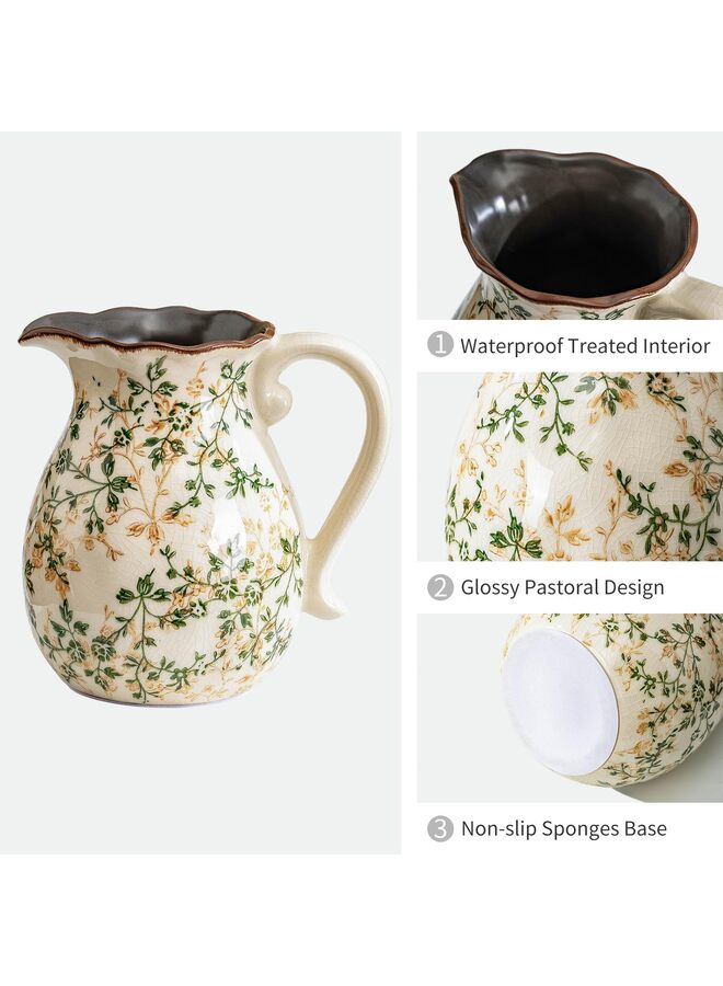 يُسلِّم مزهرية عتيقة خضراء وبيج، مزهريات سيراميك ريفية كبيرة للديكورات المنزلية، ديكور غرفة المعيشة، 7.8 بوصة - Image 2