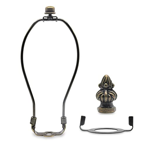 QVQCWD Lamp Shade Harp Holder,8 Inch Bronze Lamp Harp Kit,Fit Both Standard Lamp Rod and E26 Light Base UNO Fitter Adapter,2 Shade Attaching Finial Top Included,Antique Brass Horn Frame Lampshade Bracket - Image 1