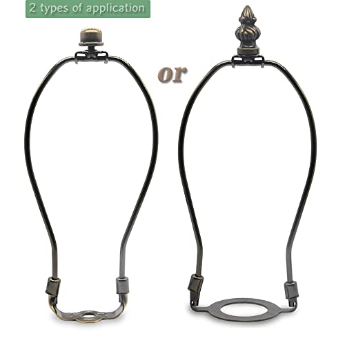 QVQCWD Lamp Shade Harp Holder,8 Inch Bronze Lamp Harp Kit,Fit Both Standard Lamp Rod and E26 Light Base UNO Fitter Adapter,2 Shade Attaching Finial Top Included,Antique Brass Horn Frame Lampshade Bracket - Image 2