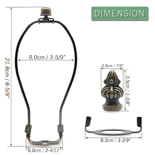 QVQCWD Lamp Shade Harp Holder,8 Inch Bronze Lamp Harp Kit,Fit Both Standard Lamp Rod and E26 Light Base UNO Fitter Adapter,2 Shade Attaching Finial Top Included,Antique Brass Horn Frame Lampshade Bracket - Image 3