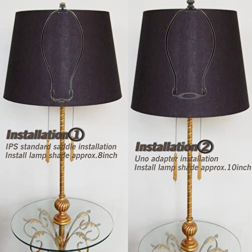 QVQCWD Lamp Shade Harp Holder,8 Inch Bronze Lamp Harp Kit,Fit Both Standard Lamp Rod and E26 Light Base UNO Fitter Adapter,2 Shade Attaching Finial Top Included,Antique Brass Horn Frame Lampshade Bracket - Image 5