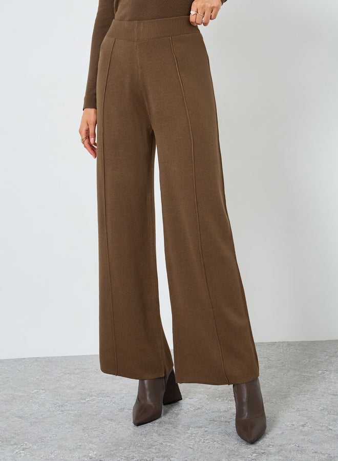 Styli Brown Wide Leg Flat Knit Pants - Image 2