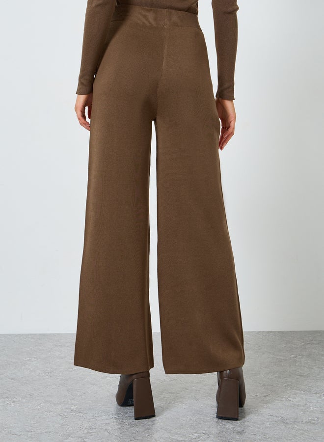 Styli Brown Wide Leg Flat Knit Pants - Image 4
