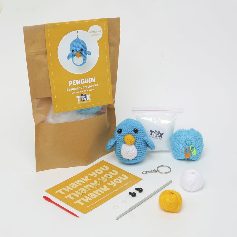 TOK THE ORIGINAL KNIT TOK THE ORIGINAL KNIT Beginners Crochet Kit Penguin Blue White Yellow Yarn
