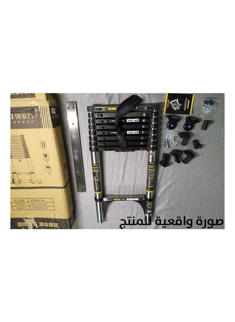 Generic - Aluminum Telescopic Ladder Multi-Purpose Extendable 3.5M Telescopic Ladder with Non-Slip Stair and Wheels 150kg Capacity - Image 1