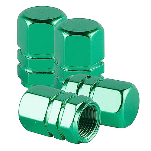 alpmosn Aluminum Tire Stem Valve Caps Wheel Valve Covers Car Dustproof Tire Cap Cover Accessories Universal for SUV Car Bike and Motorcycle Hexagon Shape 4PCS Green - Image 1