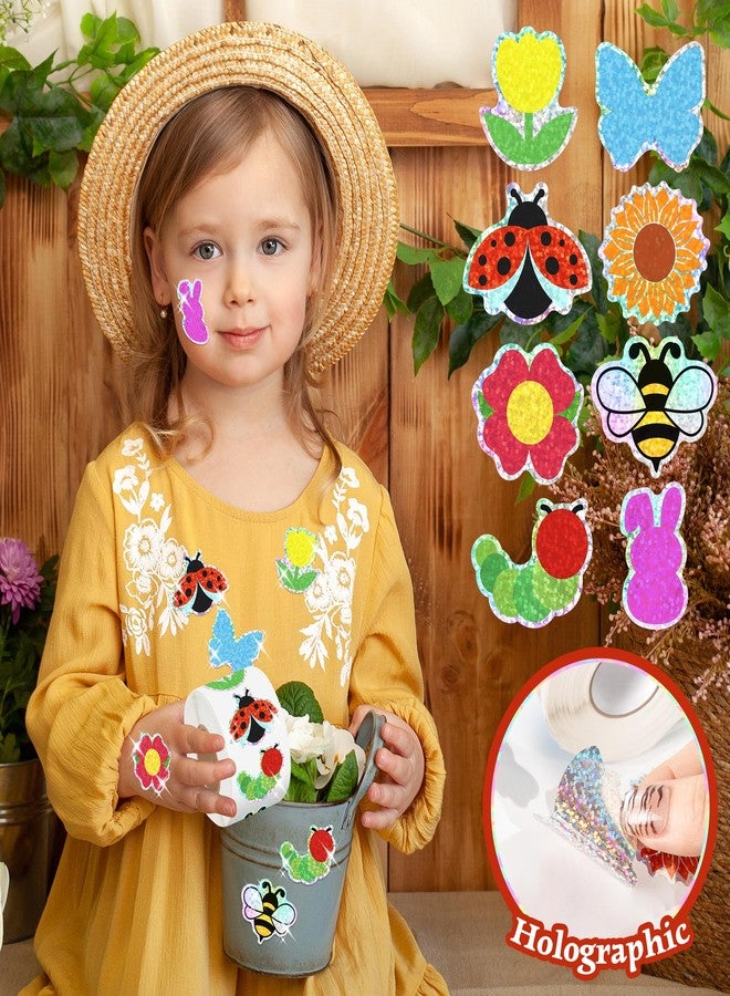 Kirako 500Pcs Spring Stickers Roll Holographic Laser Flower Butterfly Bee Waterproof Self-Adhesive Decals Summer Garden Seasonal DIY Crafts Teacher Rewards Gifts for Water Bottles Scrapbooking Decoration - Image 3