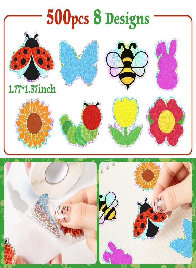 Kirako 500Pcs Spring Stickers Roll Holographic Laser Flower Butterfly Bee Waterproof Self-Adhesive Decals Summer Garden Seasonal DIY Crafts Teacher Rewards Gifts for Water Bottles Scrapbooking Decoration - Image 2
