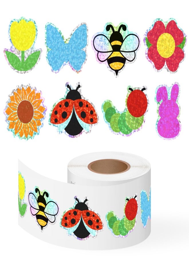 Kirako 500Pcs Spring Stickers Roll Holographic Laser Flower Butterfly Bee Waterproof Self-Adhesive Decals Summer Garden Seasonal DIY Crafts Teacher Rewards Gifts for Water Bottles Scrapbooking Decoration - Image 1