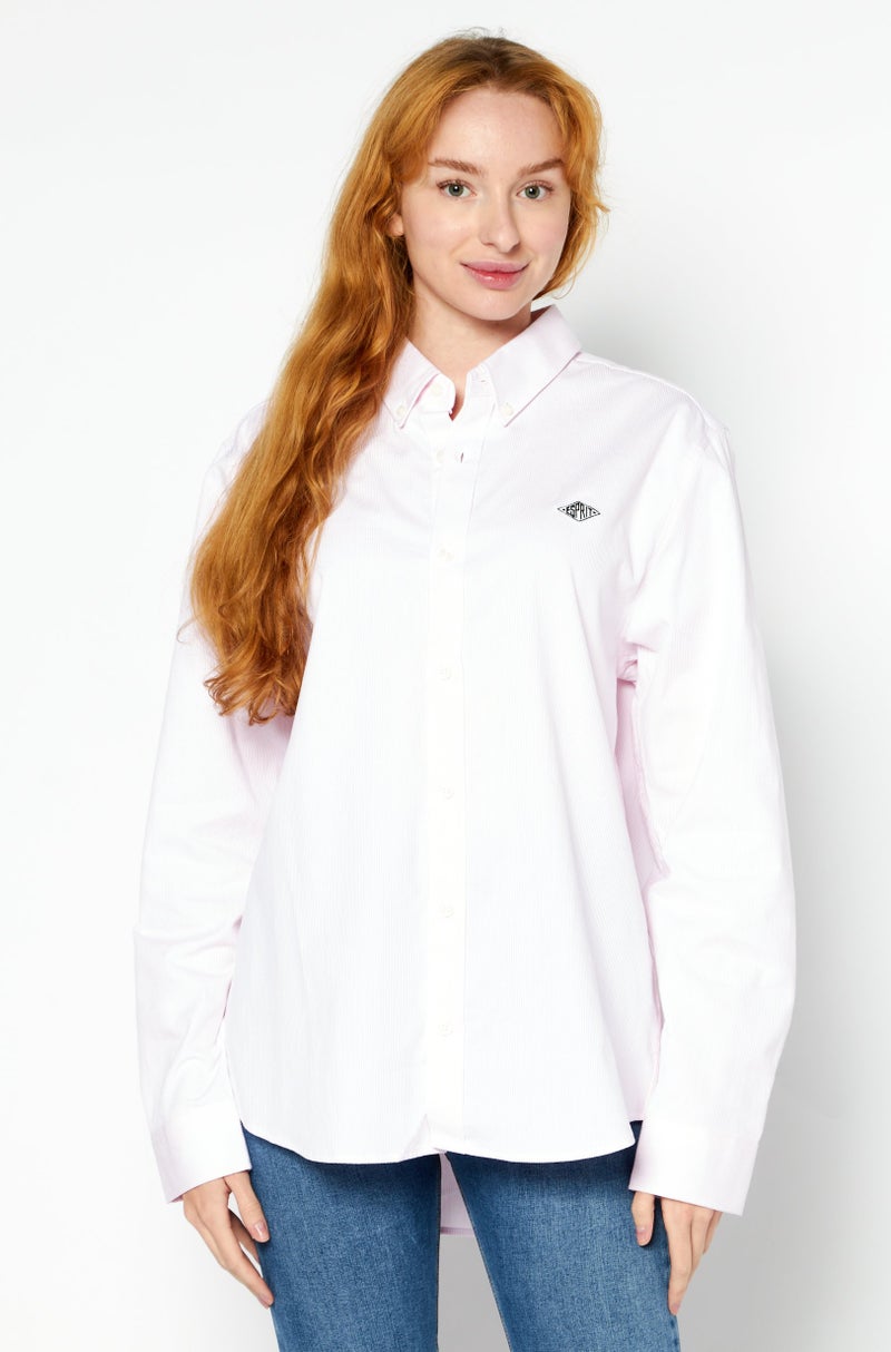 ESPRIT قميص نسائي عادي بأكمام طويلة مخطط كاجوال، وردي - Image 1