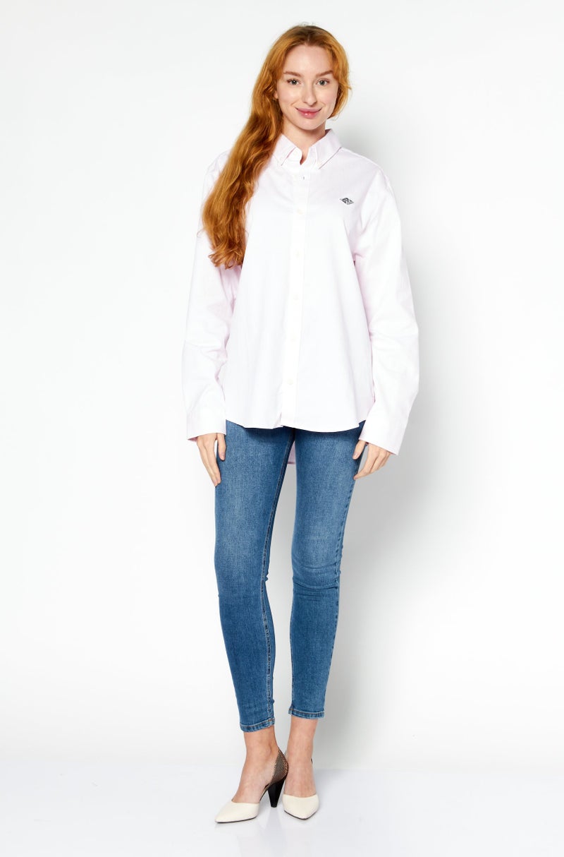 ESPRIT قميص نسائي عادي بأكمام طويلة مخطط كاجوال، وردي - Image 3