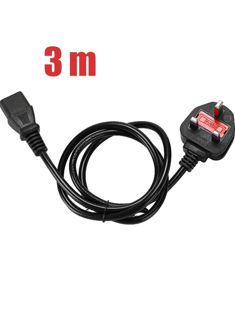 (3m) UK Computer Power Cable, Black Replacement AC Power Cord, Kettle Lead / UK Power Cord, PC Power Supply Cable, TV/Monitor Power Cable - Image 2