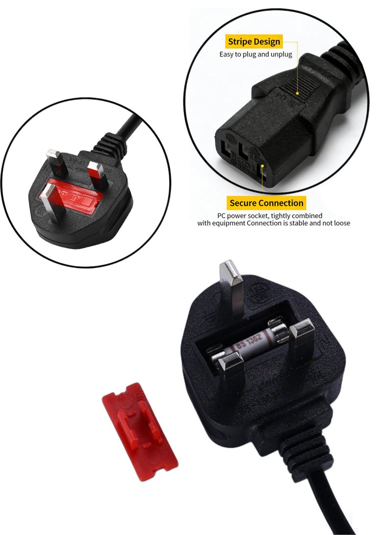 (3m) UK Computer Power Cable, Black Replacement AC Power Cord, Kettle Lead / UK Power Cord, PC Power Supply Cable, TV/Monitor Power Cable - Image 3