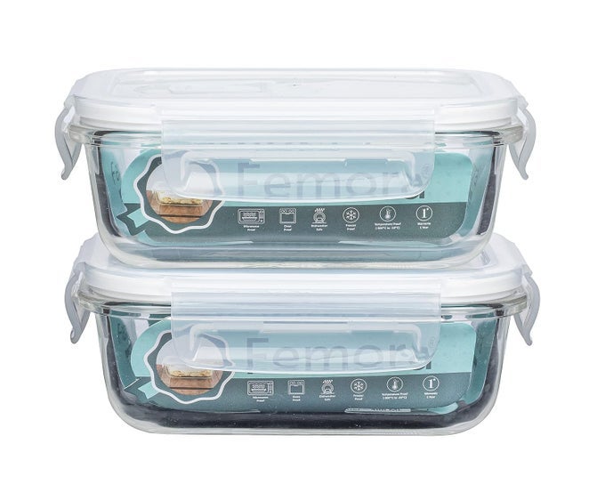 BOROSILICATE GLASS CONTAINERS FOR KITCHEN 1 YEAR WARRANTY CONTAINER BOXES FOR STORAGE STORAGE BOX FOR KITCHEN WITH AIR VENT LID MICROWAVE SAFE RECTANGULAR SET OF 2400ML EACH