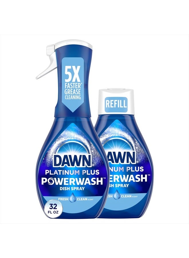 Dawn Powerwash Spray Starter Kit, Platinum Dish Soap, Fresh Scent, 1 Starter Kit + 1 Dawn Powerwash Refill, 16 Fl Oz (Pack of 2) - Image 1