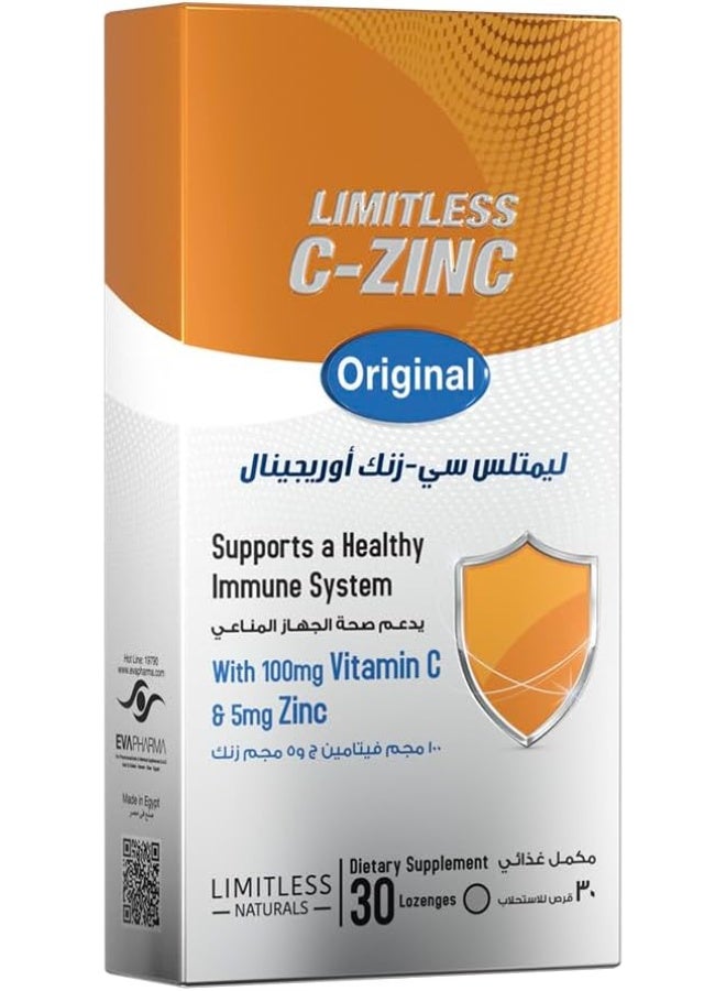 Limitless C-Zinc Original – Vitamin C & Zinc Lozenges – Orange Mint Flavor – Immune Support for Adults & Kids – 30 Lozenges