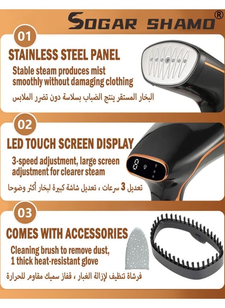 SOGAR SHAMO مكواة بخار للملابس، مكواة بخار محمولة عالية الطاقة، مكواة بخار يدوية، 9 ثوانٍ، تسخين سريع، مزيل التجاعيد - 1800 واط 320 مل - Image 5