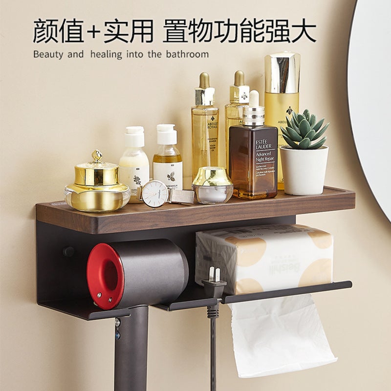 Shangyi Solid Wood Bathroom Hair Dryer Rack Wall-Mounted Punch-Free Bathroom Hair Dryer Rack Dyson Hair Dryer Bracket - Image 4