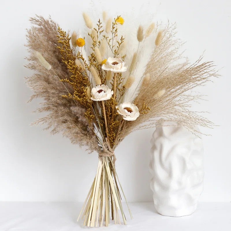 Bluejw Dried Pampas Grass Bouquet Set - Natural Dried Flowers Eucalyptus Reed Arrangement for Home Decor, VP-YNRS001 - Image 2