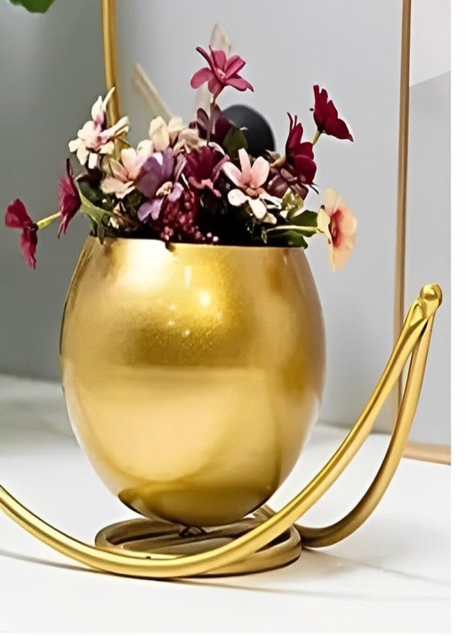 PALMY Metal Geometric Design Vase with Golden Finish - Table Decorative Flower Pot (Size 24 x 24cm) - Image 4