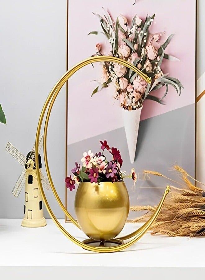 PALMY Metal Geometric Design Vase with Golden Finish - Table Decorative Flower Pot (Size 24 x 24cm) - Image 1