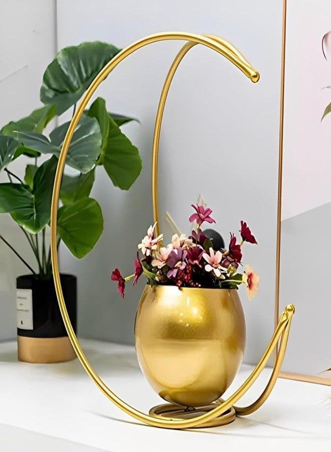 PALMY Metal Geometric Design Vase with Golden Finish - Table Decorative Flower Pot (Size 24 x 24cm) - Image 2