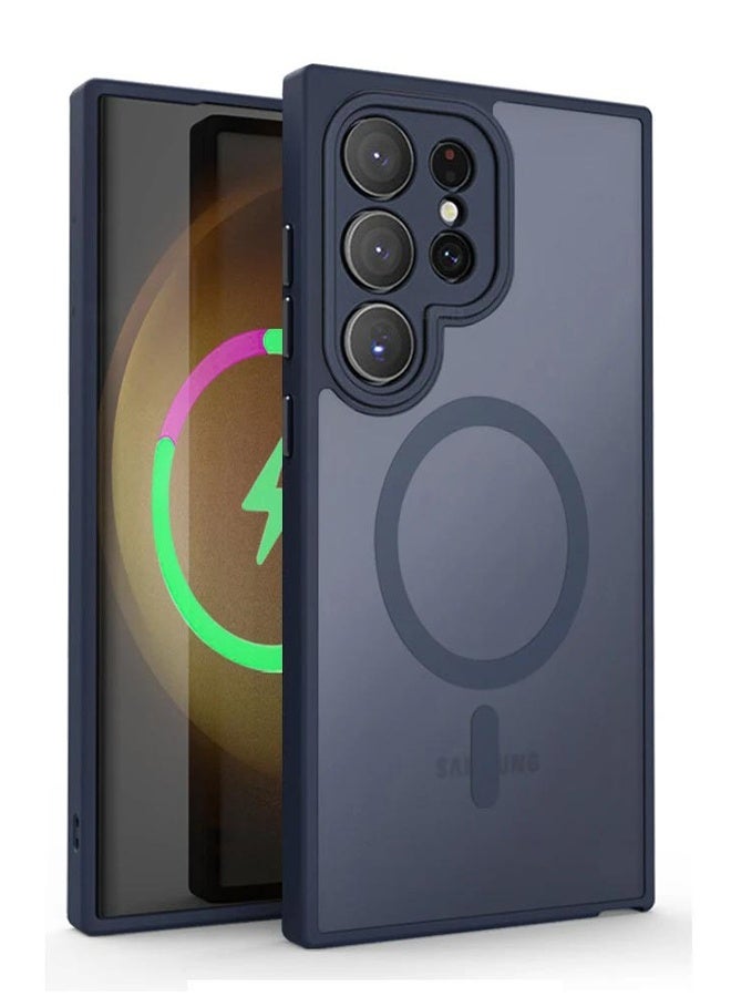 Magnetic Case for Samsung Galaxy S24 Ultra 5G, Compatible with MagSafe, Translucent Matte Back Shockproof Phone Cover (Deep Blue) - Image 1