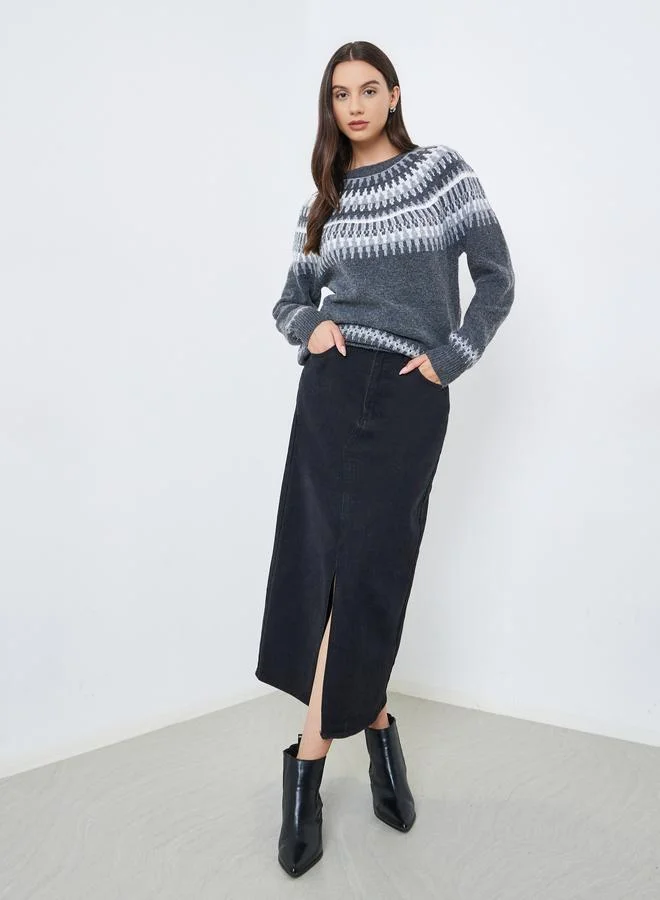 Take Two Graphic Printed Round Neck Sweater