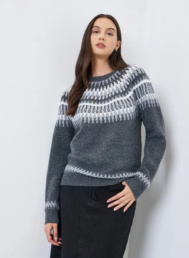 Take Two Graphic Printed Round Neck Sweater