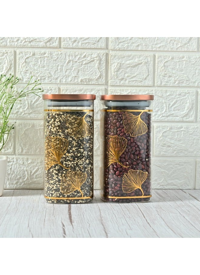 Femora Borosilicate Glass Square Jar, Kitchen Storage Jar, Square Gold Print Jars, Airtight Steel Lid, 1500 ML, Pack of 2 - pzsku/Z41453886CD57733EC6B7Z/45/_/1738306586/2ab2de6b-9e16-4c88-a36c-47526cbc8143