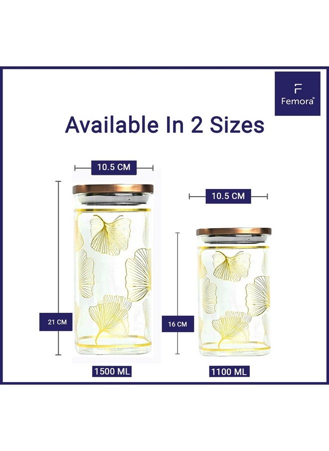 Femora Borosilicate Glass Square Jar, Kitchen Storage Jar, Square Gold Print Jars, Airtight Steel Lid, 1500 ML, Pack of 2 - pzsku/Z41453886CD57733EC6B7Z/45/_/1738306629/2f98da6c-a6e4-4e46-962f-e48c9804b16f