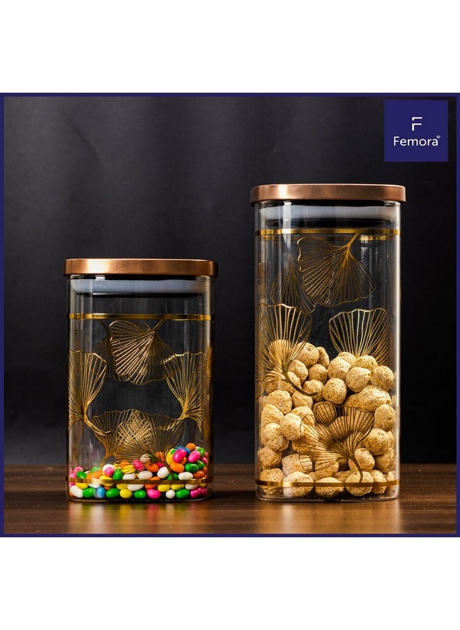 Femora Borosilicate Glass Square Jar, Kitchen Storage Jar, Square Gold Print Jars, Airtight Steel Lid, 1500 ML, Pack of 2 - pzsku/Z41453886CD57733EC6B7Z/45/_/1738306632/9c32fce6-5555-4e89-8f0b-4b7c6e6924e3