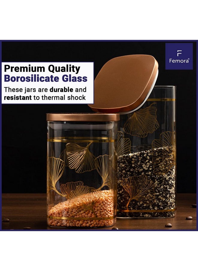 Femora Borosilicate Glass Square Jar, Kitchen Storage Jar, Square Gold Print Jars, Airtight Steel Lid, 1500 ML, Pack of 2 - pzsku/Z41453886CD57733EC6B7Z/45/_/1738306636/7c4c6595-02ff-4a4a-ac9e-93c409c7cd03