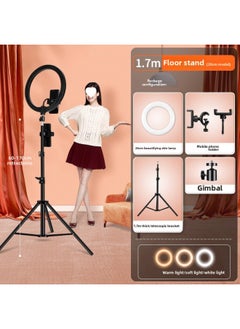 General Mobile Phone Live Light Supplement Anchor Beauty Thin Face Tender Skin Photography Bracket Selfie Hair Ribbon Lighting Desktop Beauty-Specifications:26cm (large Lamp Beauty) Ring Light + 1.7m Floor  - Image 1