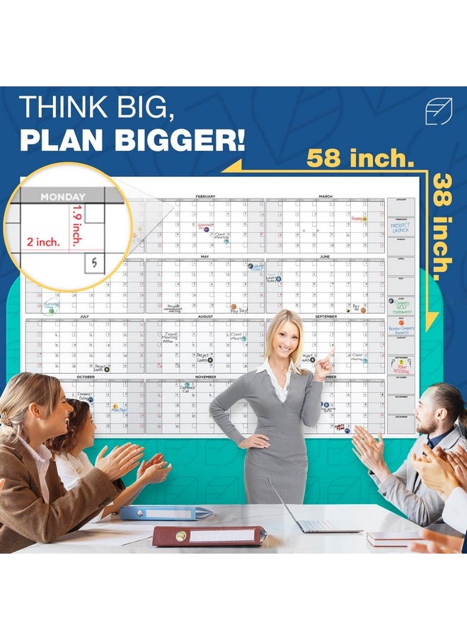 Lushleaf Designs Giant Wall Calendar 2025, 38" X 58" - Dry Erase, Undated, Yearly, Reusable - 12 Month Large Whiteboard For Home, Classroom & Office, Includes Markers, Eraser & Accessories  - Image 3