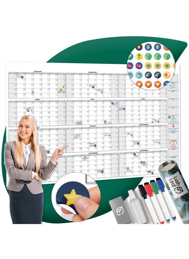 Lushleaf Designs Giant Wall Calendar 2025, 38" X 58" - Dry Erase, Undated, Yearly, Reusable - 12 Month Large Whiteboard For Home, Classroom & Office, Includes Markers, Eraser & Accessories  - Image 1