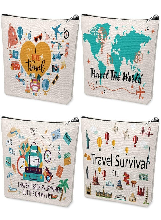 Kacctyen 4 Pack Funny Travel Gifts for Women Travelers Cosmetic Bag Flight Makeup Bag with Zipper Vacation Souvenir Gifts for Travel Lovers - Image 1
