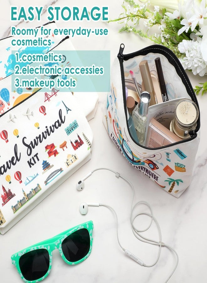 Kacctyen 4 Pack Funny Travel Gifts for Women Travelers Cosmetic Bag Flight Makeup Bag with Zipper Vacation Souvenir Gifts for Travel Lovers - Image 4