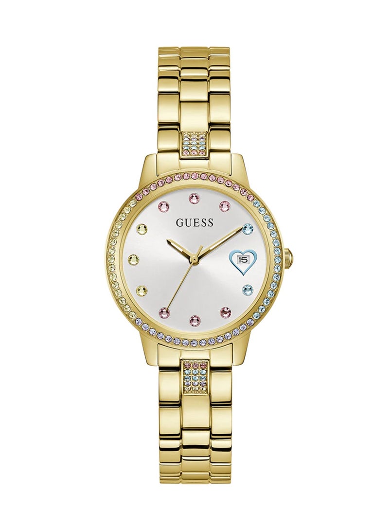GUESS ساعة نسائية دائرية من الفولاذ المقاوم للصدأ Three Of Hearts GW0657L2 - 34mm - Image 1