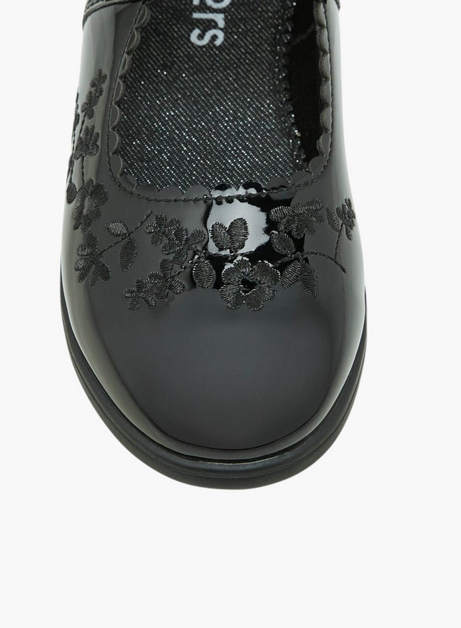JUNIORS Girls Floral Embroidered School Shoes with Hook and Loop Closure  - Image 4