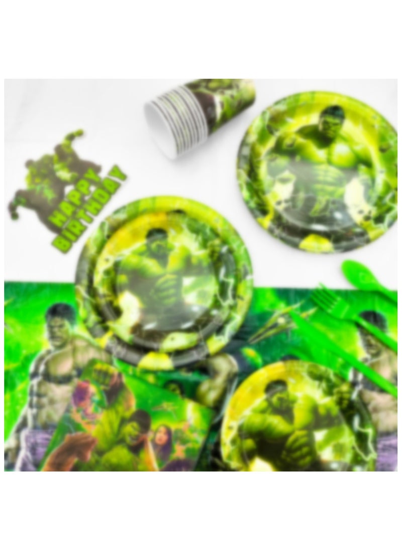 ILovhaprty Hulk Birthday Party Supplies, 112pcs Cartoon Party Decorations & Tableware Set Including Cartoon Cake Topper Balloons Backdrop Plates Cups etc Cartoon Themed Birthday Party Decorations Supplies for Boys/Girls  - Image 2