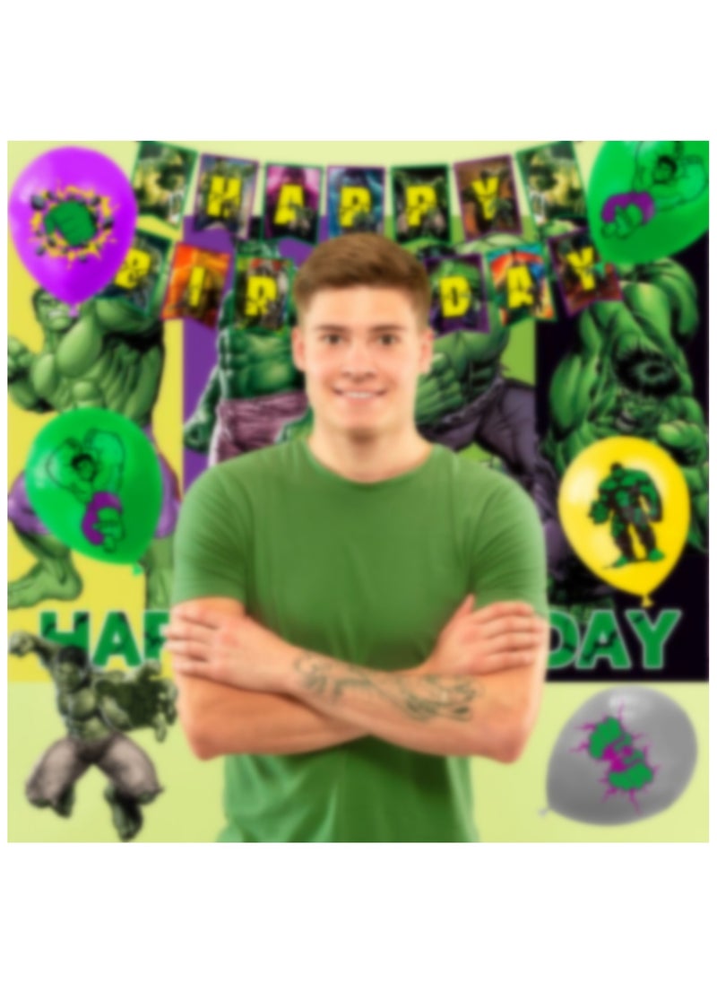 ILovhaprty Hulk Birthday Party Supplies, 112pcs Cartoon Party Decorations & Tableware Set Including Cartoon Cake Topper Balloons Backdrop Plates Cups etc Cartoon Themed Birthday Party Decorations Supplies for Boys/Girls  - Image 4