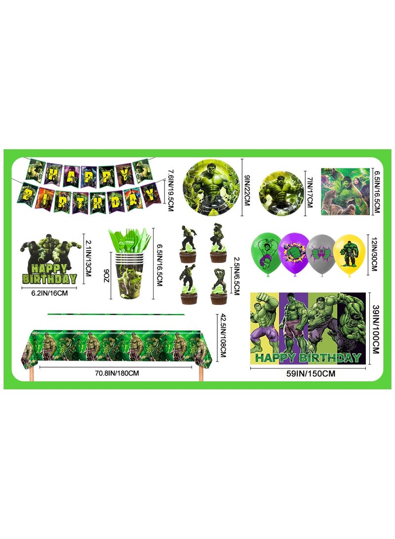 ILovhaprty Hulk Birthday Party Supplies, 112pcs Super Hero Party Decorations & Tableware Set Including Hulk Cake Topper Balloons Backdrop Plates Cups etc Hulk Themed Birthday Party Decorations Supplies for Boys/Girls - Image 3