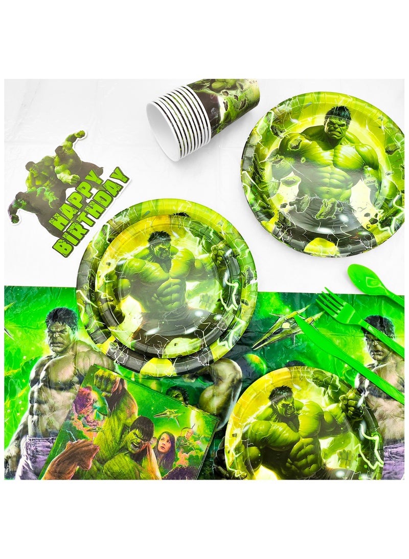 ILovhaprty Hulk Birthday Party Supplies, 112pcs Super Hero Party Decorations & Tableware Set Including Hulk Cake Topper Balloons Backdrop Plates Cups etc Hulk Themed Birthday Party Decorations Supplies for Boys/Girls - Image 4
