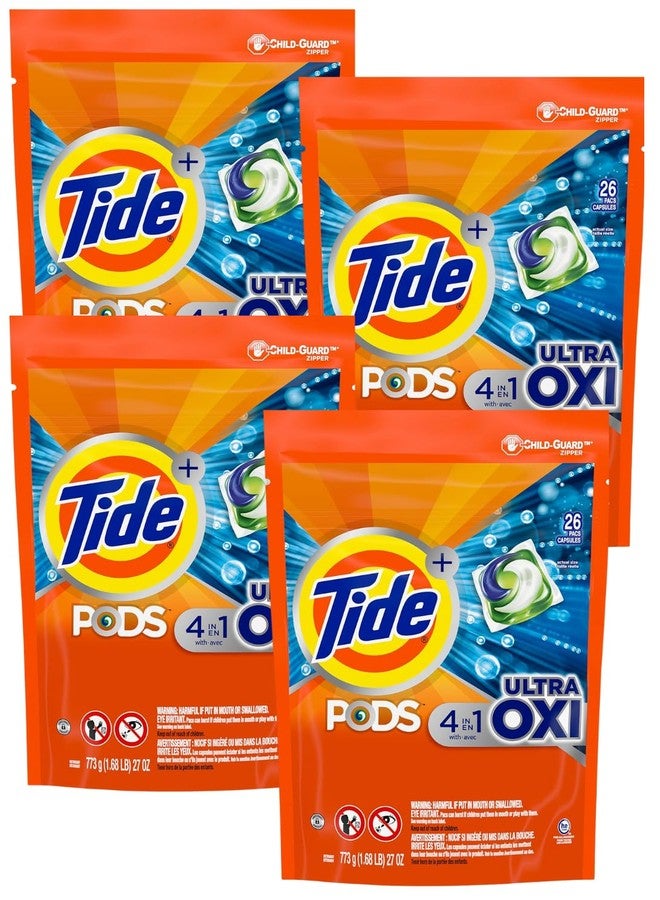 Tide PODS Ultra Oxi 4-in-1 Laundry Detergent Pacs, 26 Count, Pack of 4